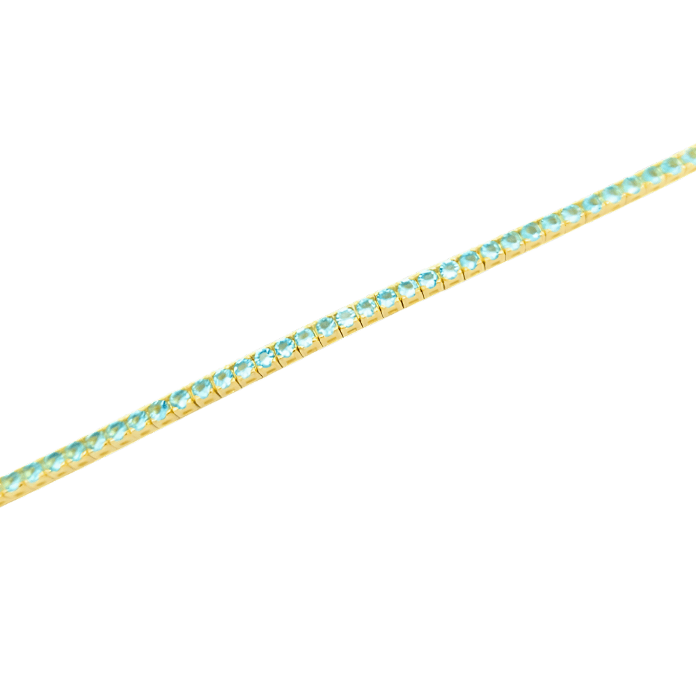 Bracciale tennis in argento 925 color oro con topazi azzurri