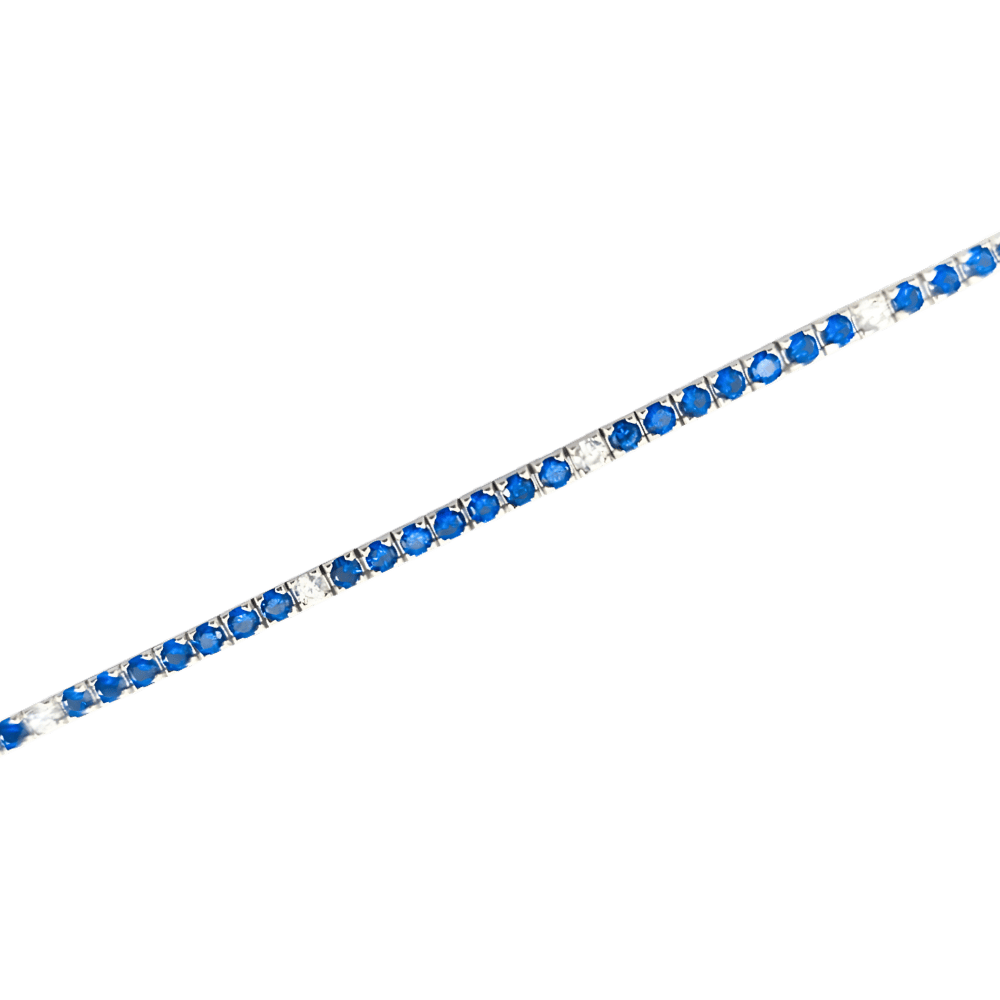 Bracciale tennis in argento 925 color argento con zaffiri sintetici e zirconi