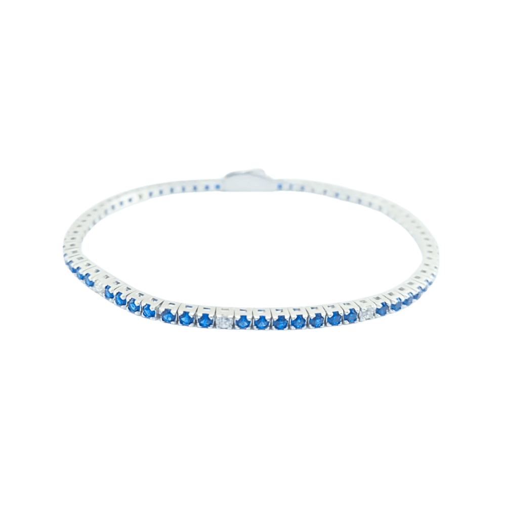 Bracciale tennis in argento 925 color argento con zaffiri sintetici e zirconi