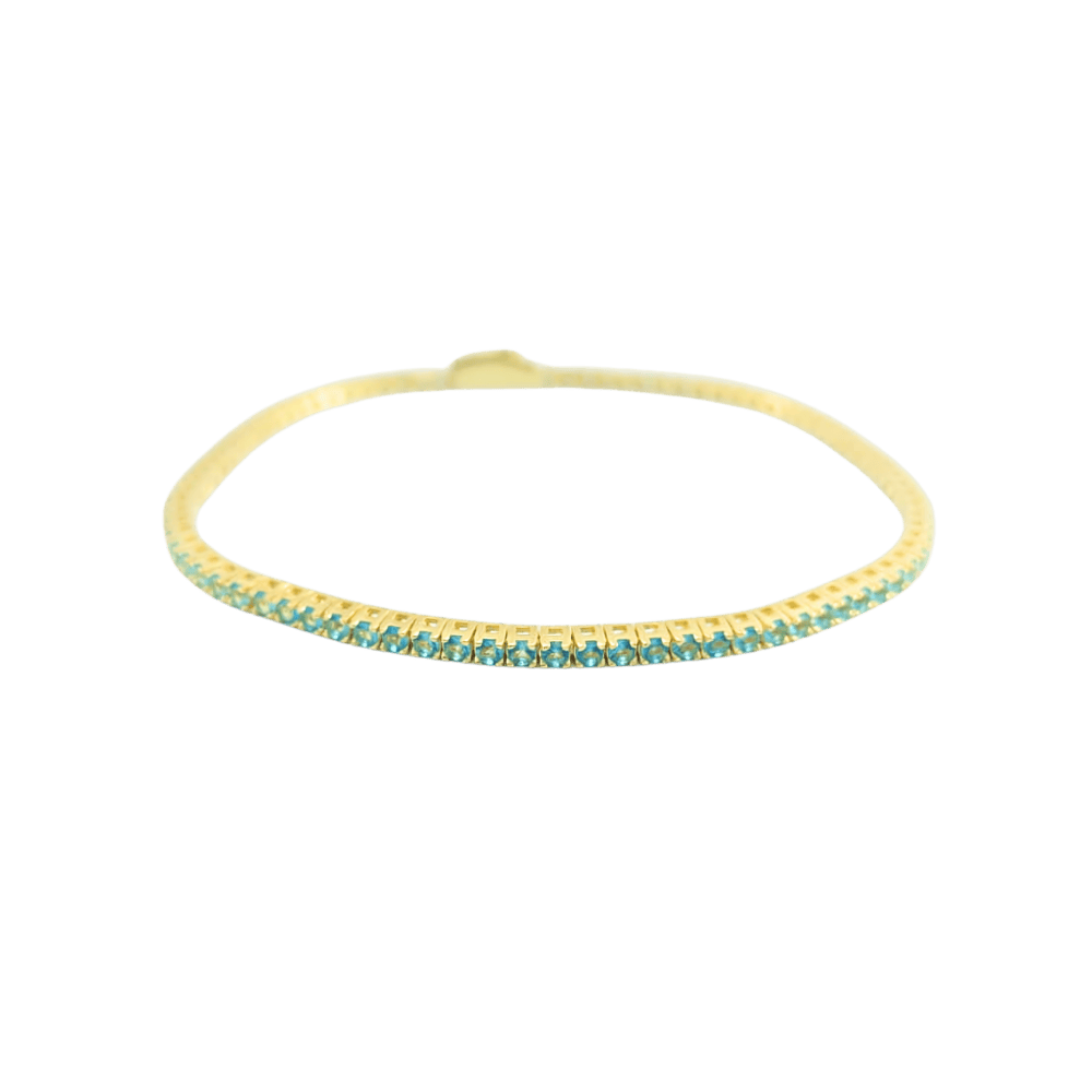 Bracciale tennis in argento 925 color oro con topazi azzurri