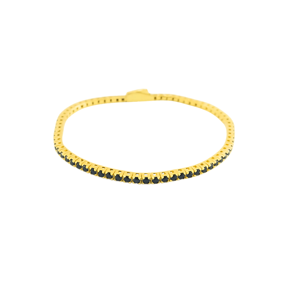 Bracciale tennis in argento 925 color oro con spinello nero