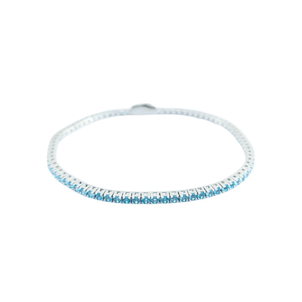 Bracciale tennis in argento 925 color argento con topazi azzurri