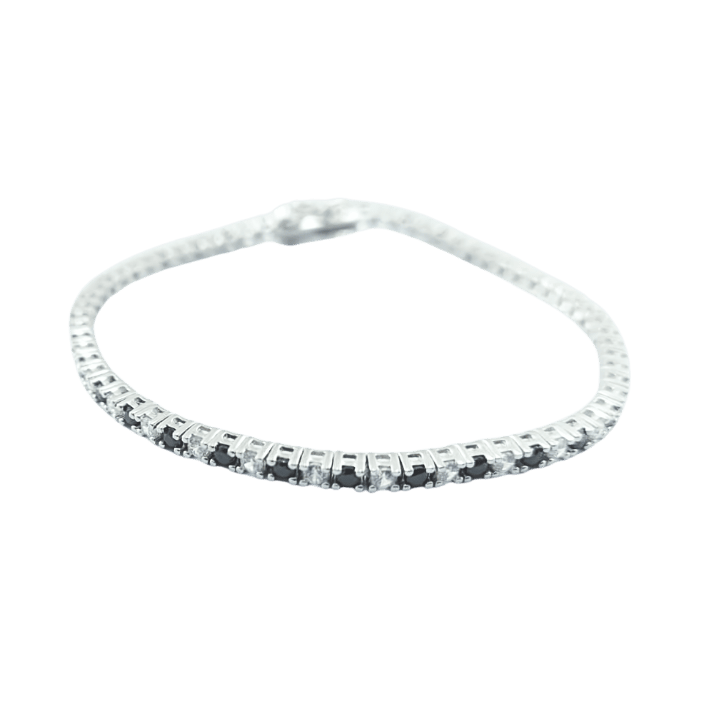 Bracciale tennis in argento 925 color argento con spinello nero e zirconi