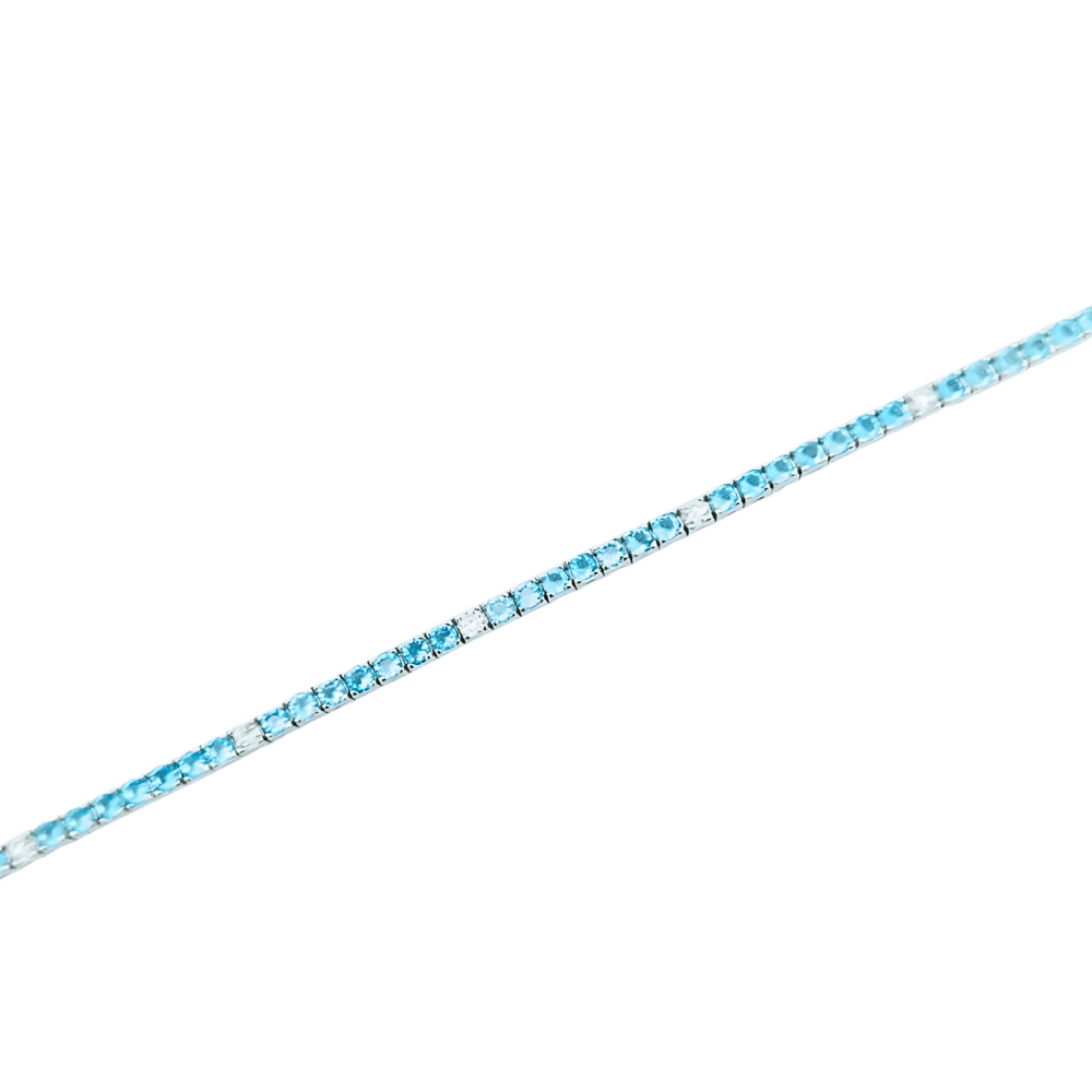 Bracciale tennis in argento 925 color argento con topazi azzurri e zirconi