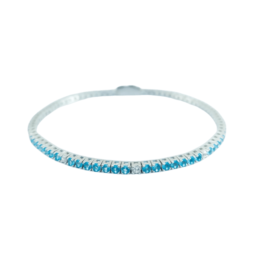 Bracciale tennis in argento 925 color argento con topazi azzurri e zirconi