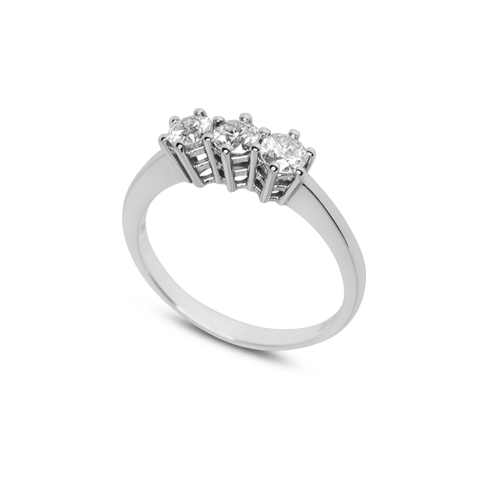 Anello trilogy griffes in oro bianco con diamanti ct