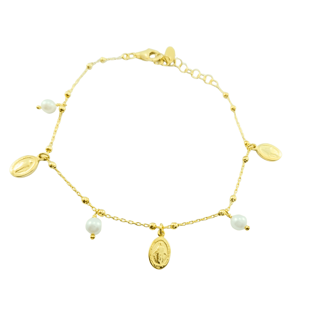 Bracciale Madonna Miracolosa e perle in argento 925