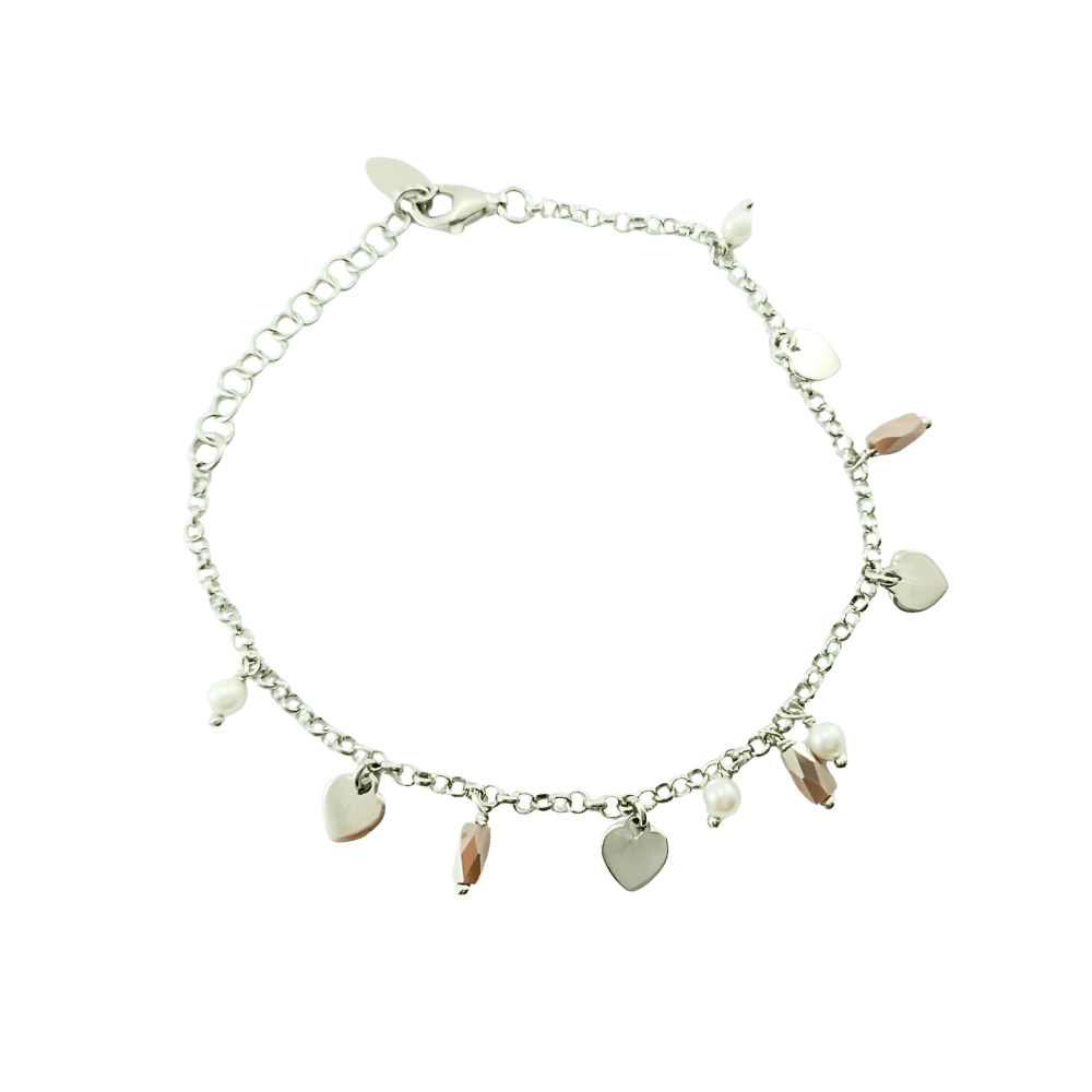 Bracciale con pendenti e cuori in argento 925