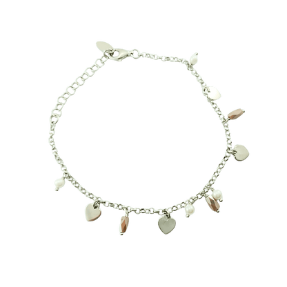 Bracciale con pendenti e cuori in argento 925