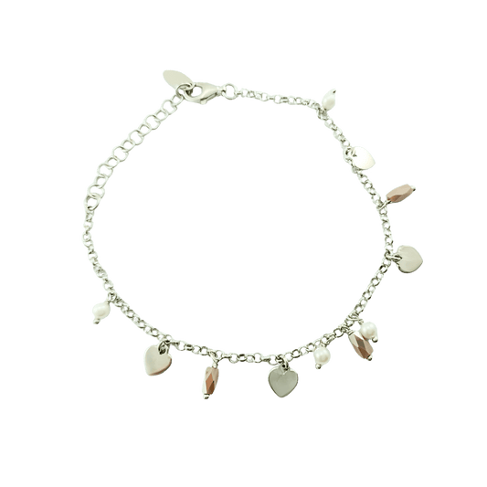 Bracciale con pendenti e cuori in argento 925