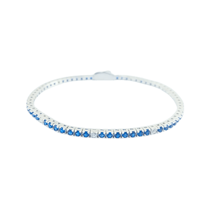 Bracciale tennis in argento 925 color argento con zaffiri sintetici e zirconi